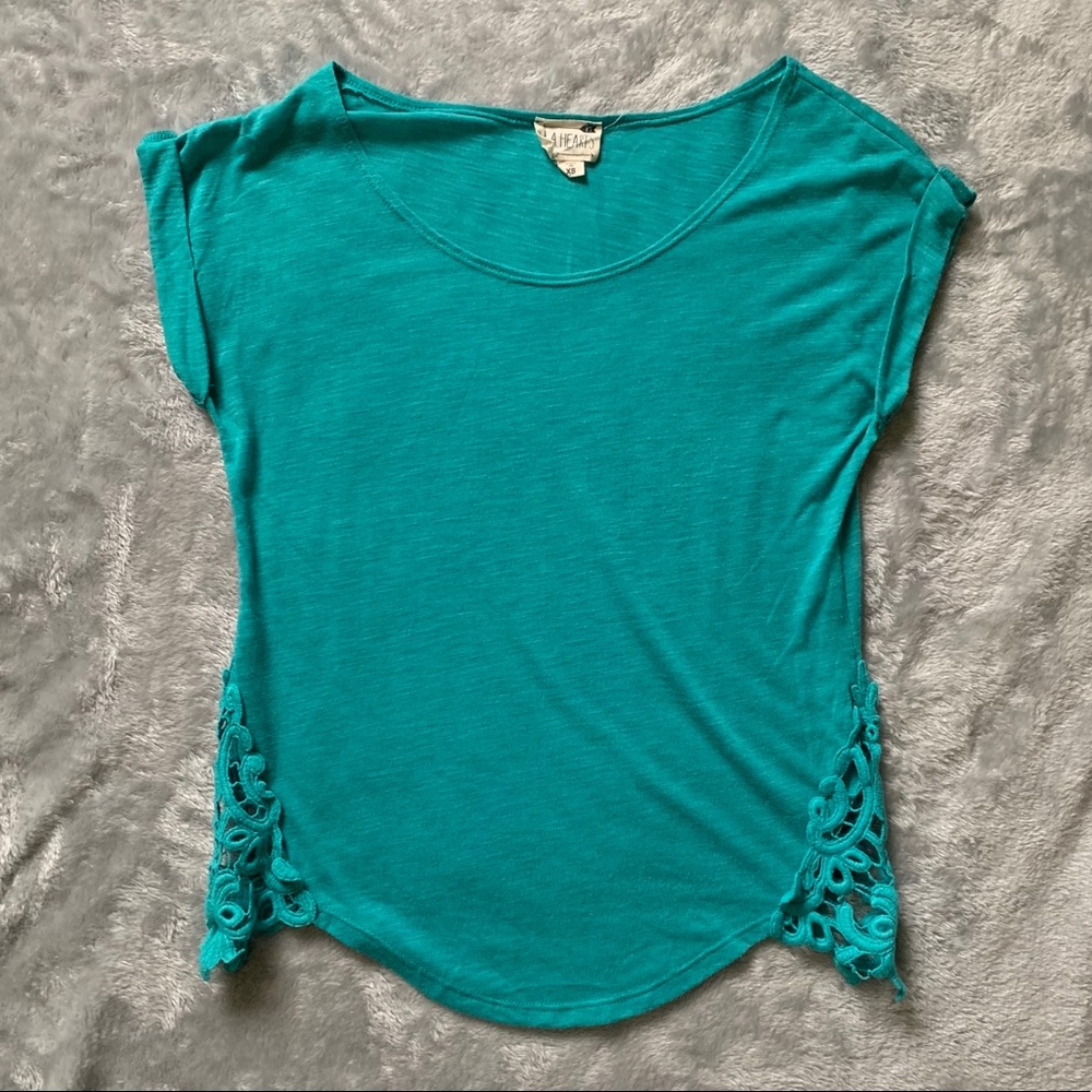 LA Hearts Teal Tee with Lace Side Detail